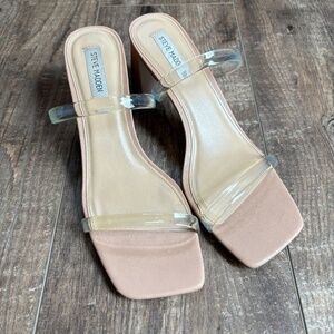 Steve Madden Jazmin Transparent Clear/Nude Block Sandal Women's Size 9.5